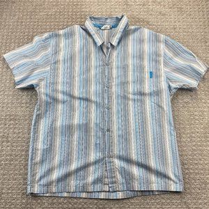 Vintage Calvin Klein Shirt Men Extra Large XL Blue White Gray Striped Button Up